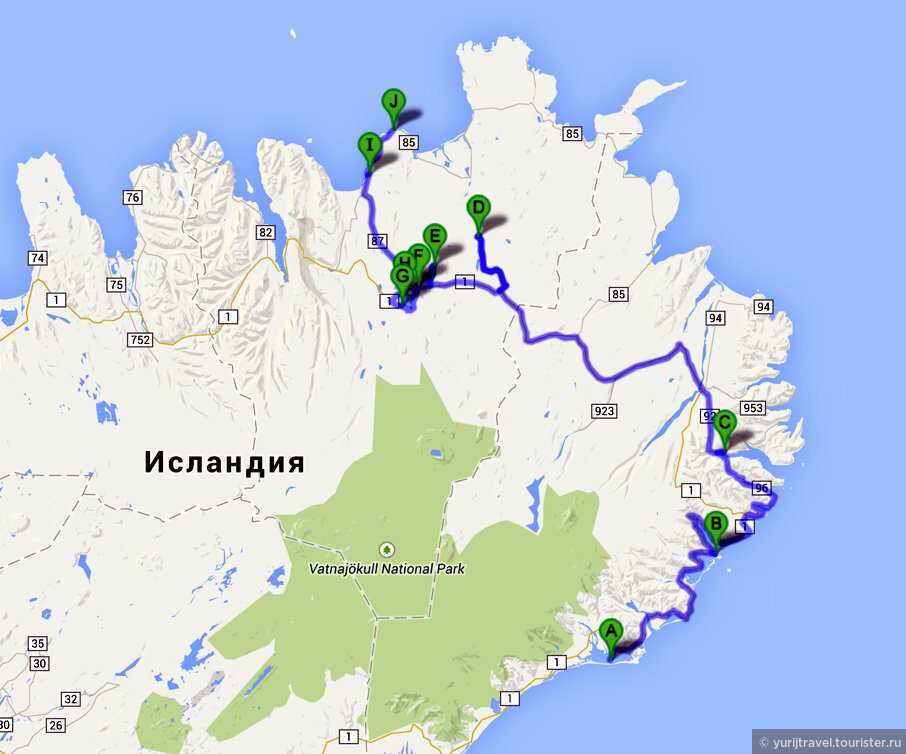 Карты восточная исландии (исландия). подробная карта восточная исландии на русском языке с отелями и достопримечательностями