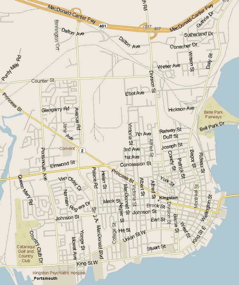 Подробная карта Кингстона на русском языке с отмеченными достопримечательностями города. Кингстон со спутника
