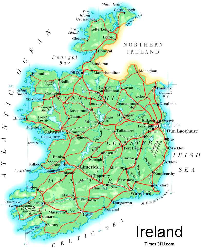 Где находится ирландия на карте