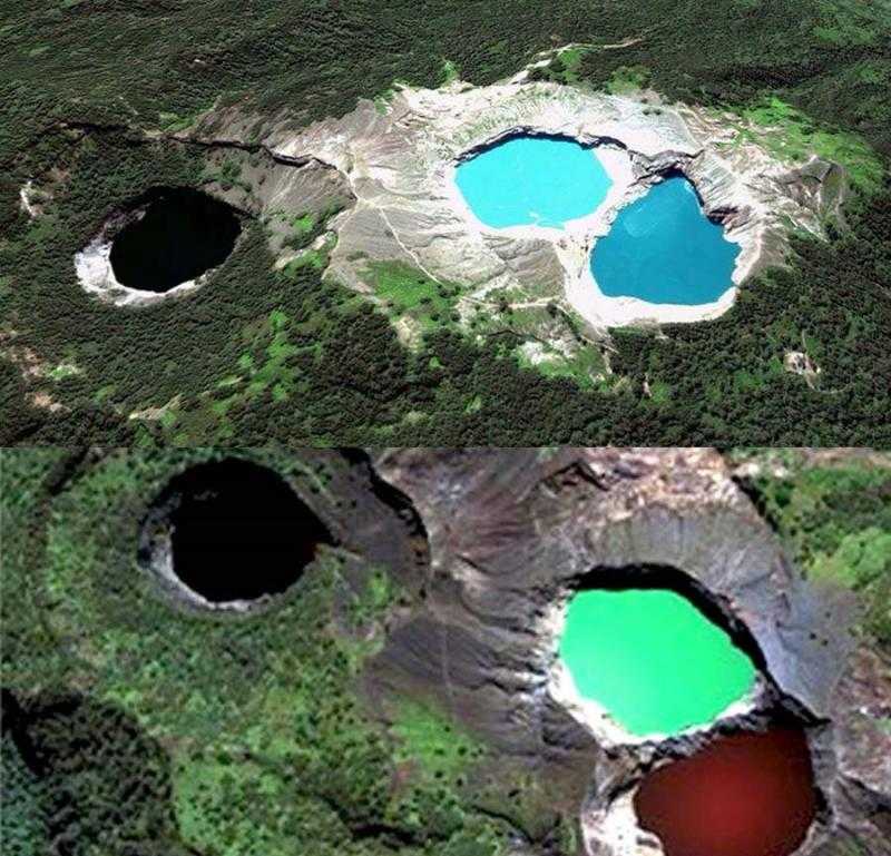 Уникальные трехцветные озера в кратере вулкана келимуту (индонезия)