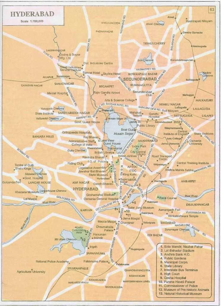 Подробная карта Хайдарабада на русском языке с отмеченными достопримечательностями города. Хайдарабад со спутника