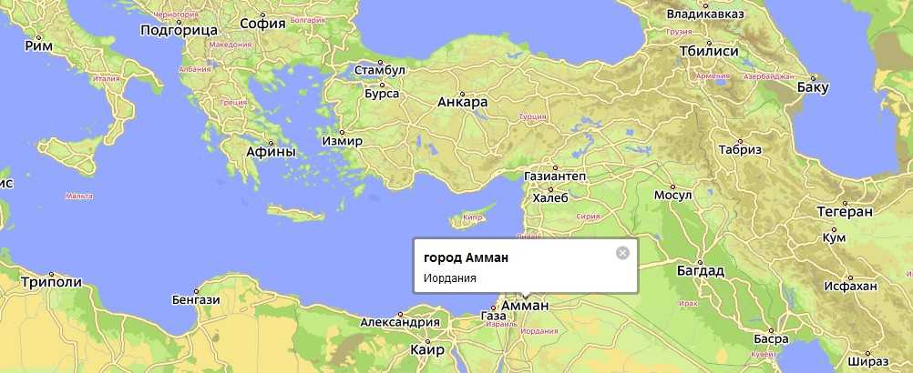 Подробная карта Аммана на русском языке с отмеченными достопримечательностями города. Амман со спутника