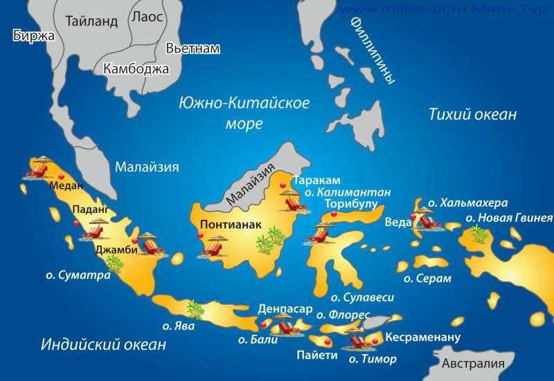 Индонезия на карте мира на русском языке - где находится, подробно