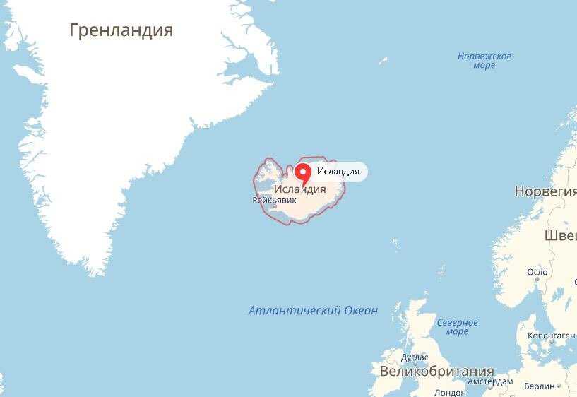 Исландия на карте мира на русском языке - где находится, подробно