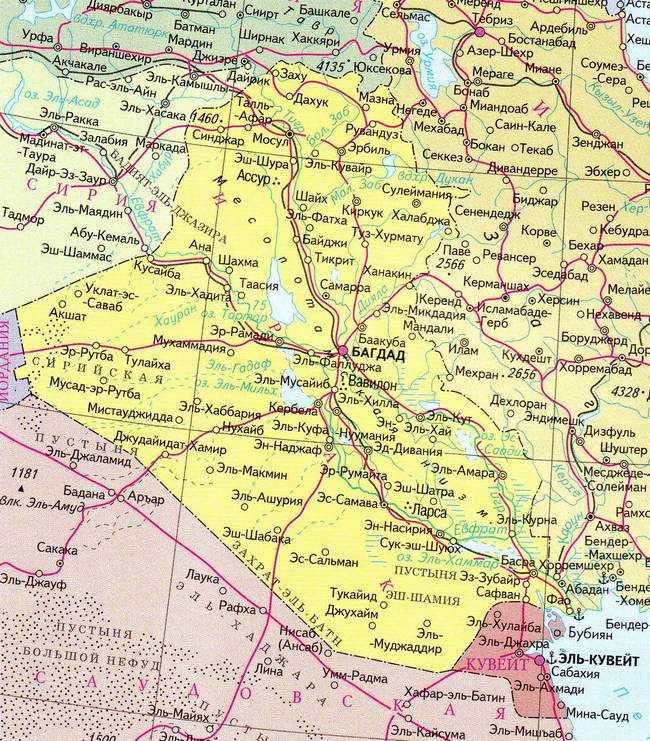Подробная карта Ирака с отмеченными городами и достопримечательностями страны. Географическая карта. Ирак со спутника