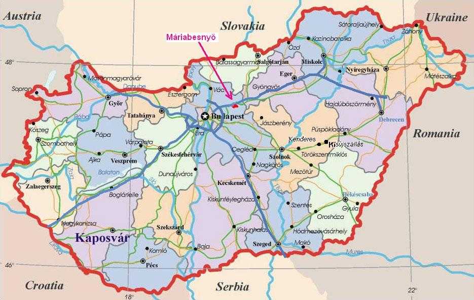 Подробная карта Венгрии с отмеченными городами и достопримечательностями страны. Географическая карта. Венгрия со спутника
