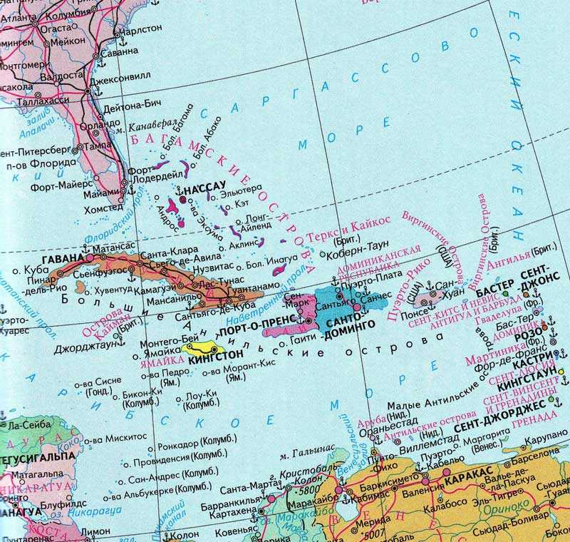 Где находится саргассово море - на карте мира, на карте полушарий
