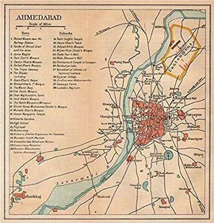Подробная карта Ахмадабада на русском языке с отмеченными достопримечательностями города. Ахмадабад со спутника