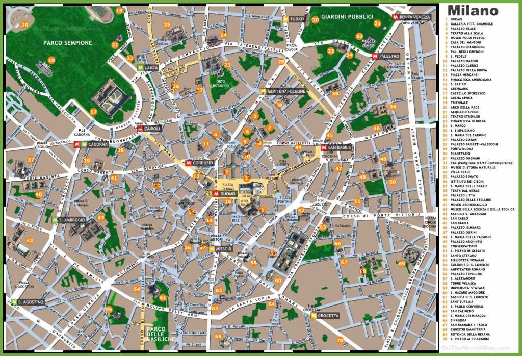 Подробная карта милана на русском языке, карта милана с достопримечательностями и отелями