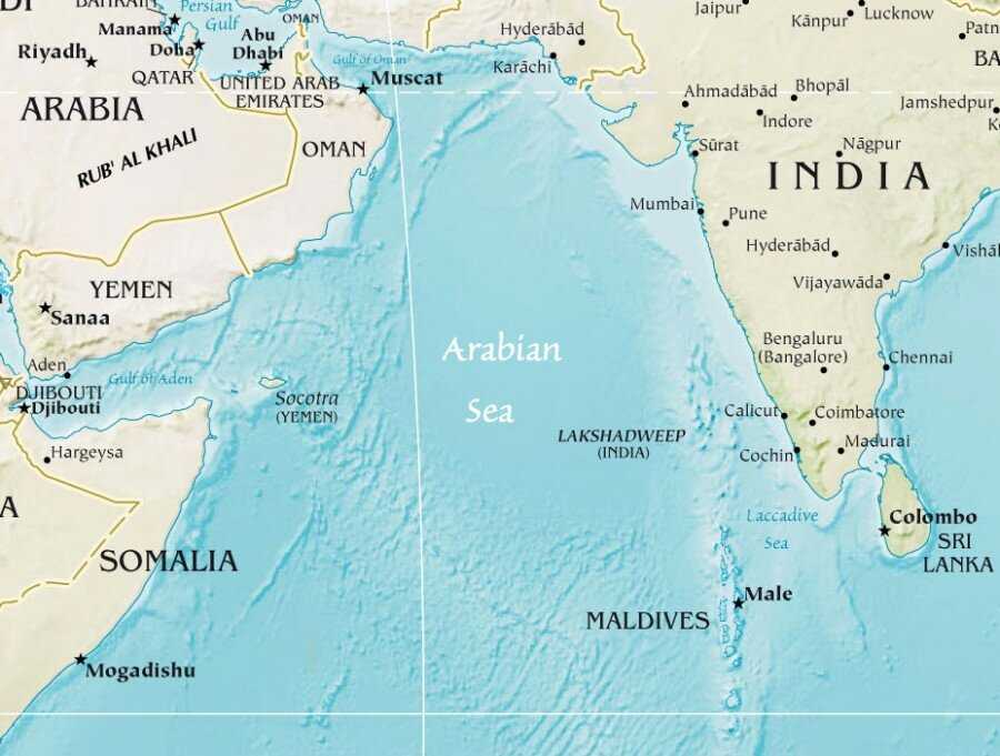 Аравийское море на карте мира. где находится, к какому океану относится, глубина, соленость, описание