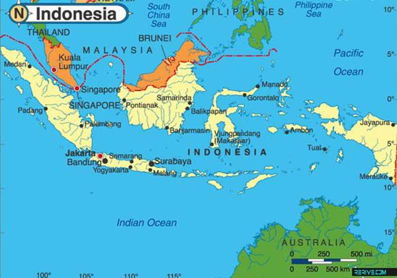 Где расположена индонезия — в какой стране на физической карте?