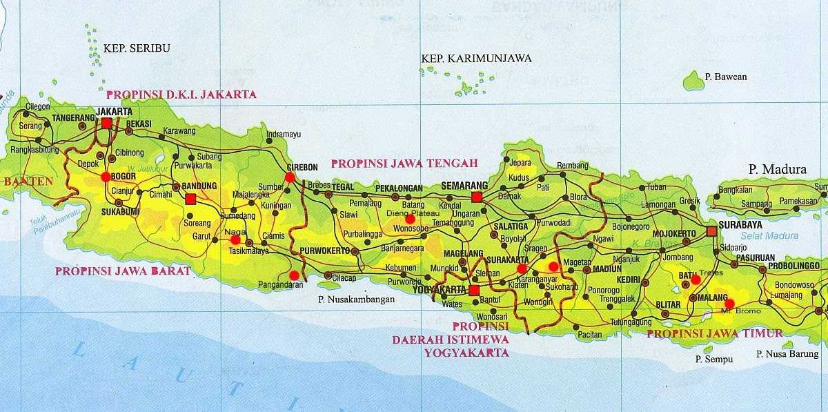 Карты явы (индонезия). подробная карта явы на русском языке с отелями и достопримечательностями